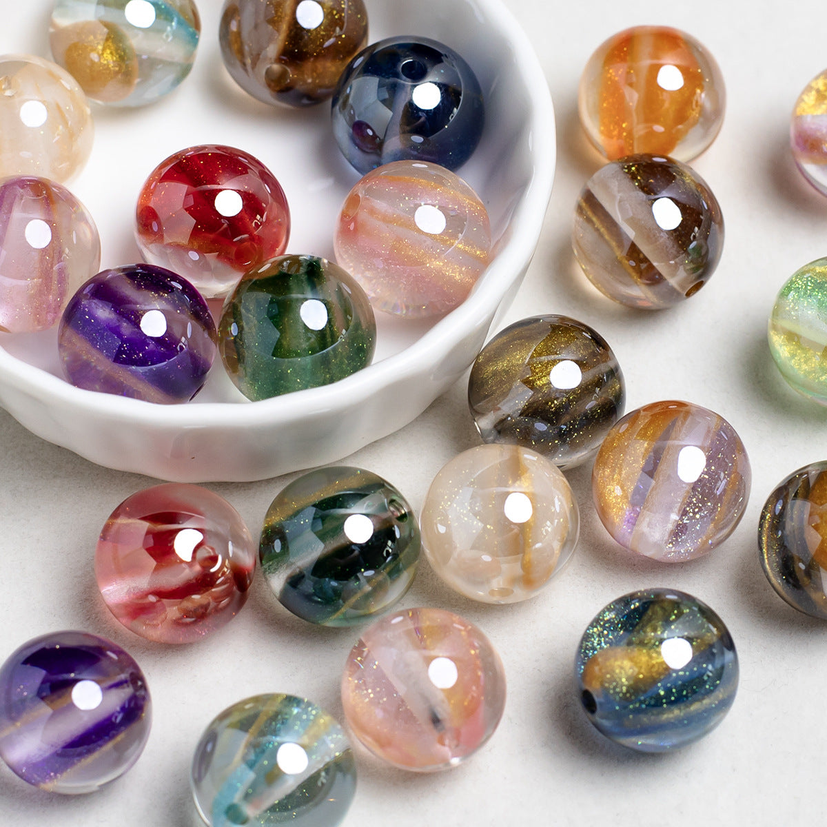 Glitter Cosmos Resin Beads 16mm Round Sparkle Mixed Colors 10pcs 2