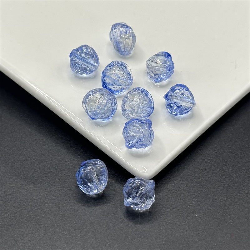 Small Walnut Shape Transparent Glass Beads 12mm Translucent Blue 100pcs