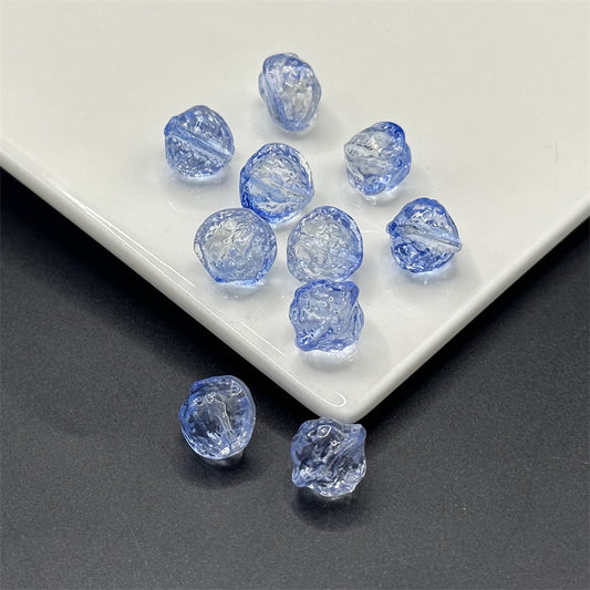 Small Walnut Shape Transparent Glass Beads 12mm Translucent Blue 100pcs