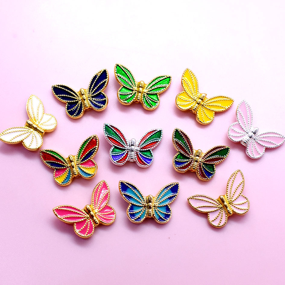 Tassel Butterfly Metal Beads 20mm Enamel Painted Zinc Alloy 20pcs