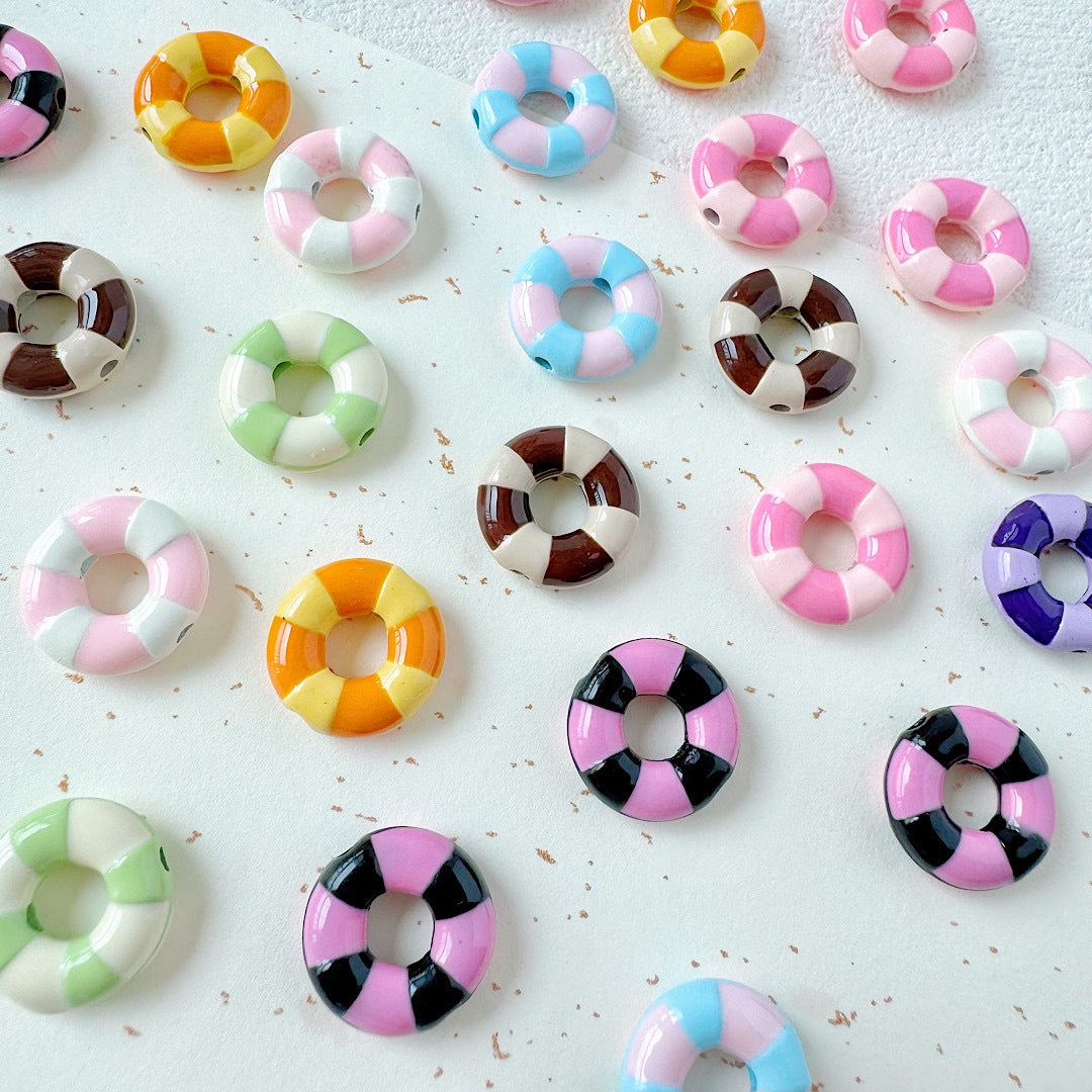 Swimming Ring Metal Beads 14mm Two-Tone Enamel Painted 10pcs 2