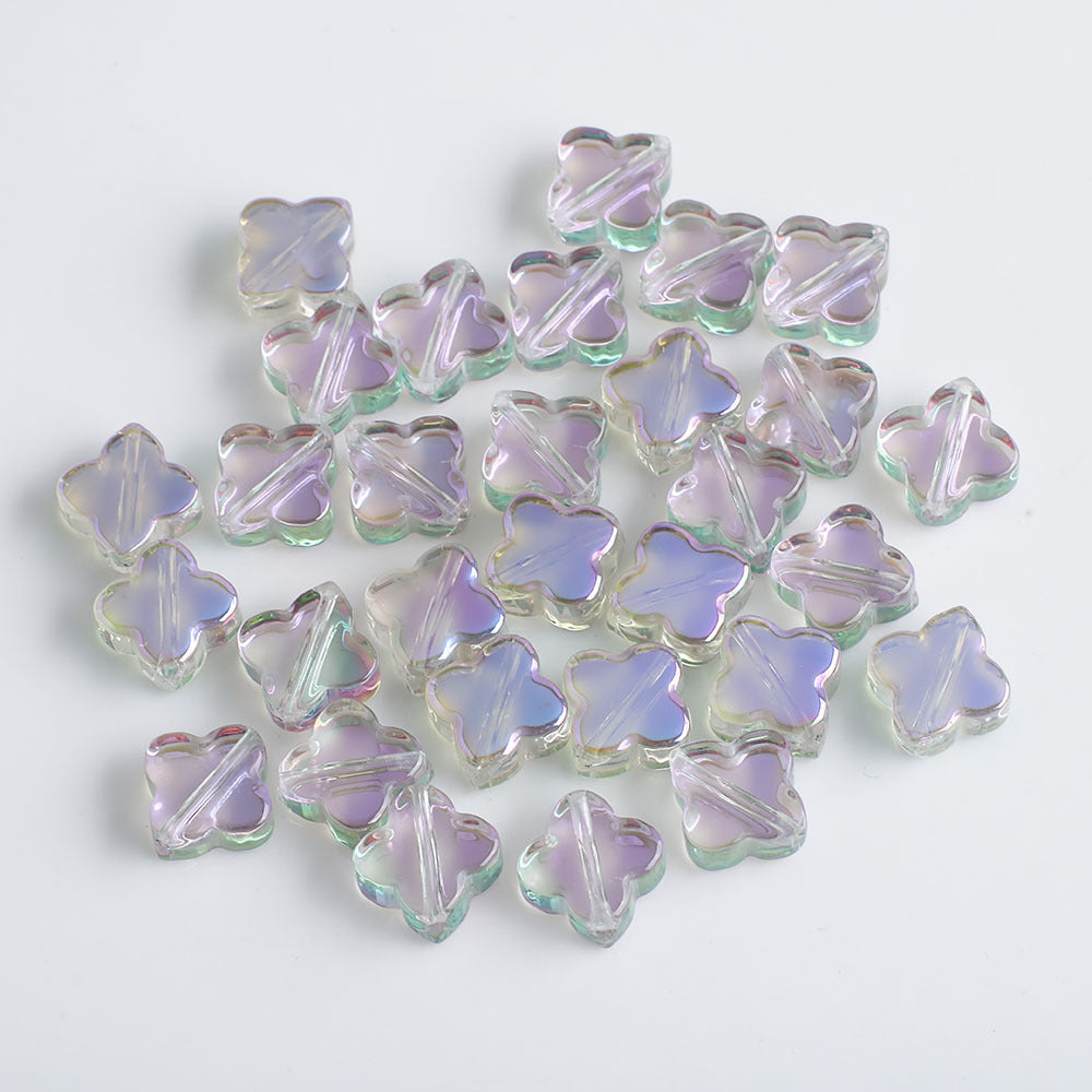 Electroplated Clover Glass Beads 10mm Metallic Colors 30pcs 14