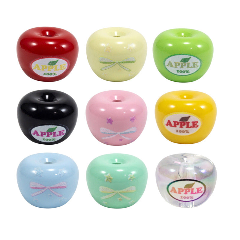 Painted Apple Acrylic Beads 17mm Glossy Mixed Colors 10pcs 6