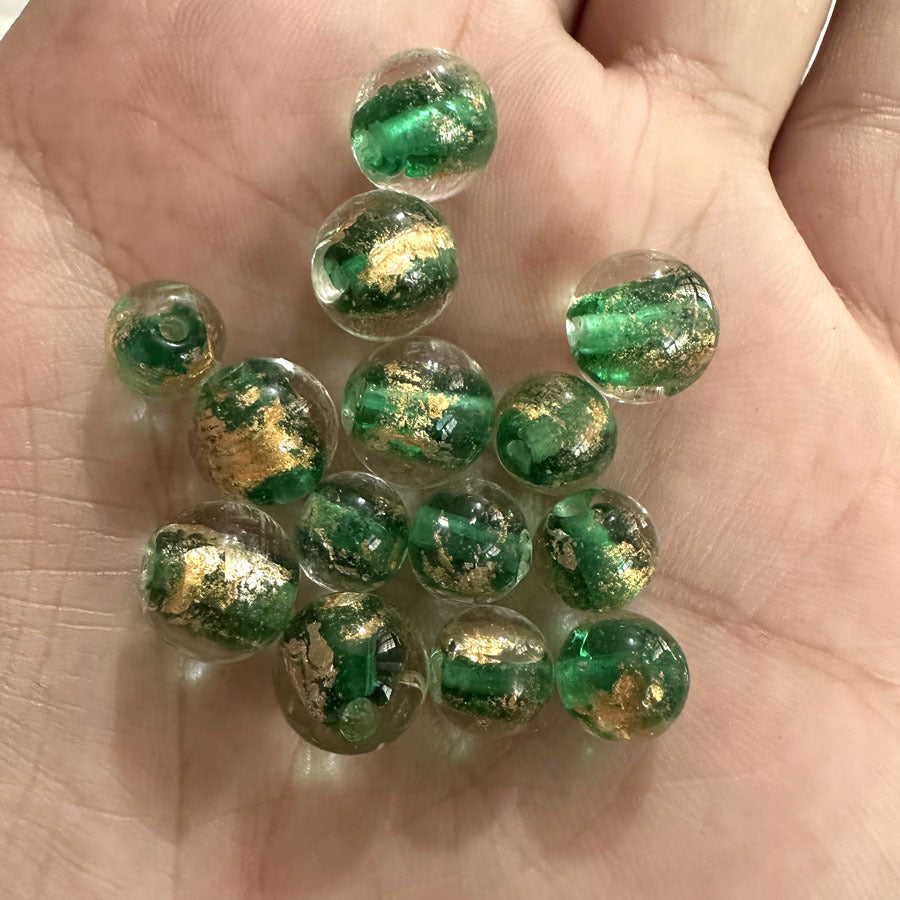 Lampwork Glass Beads Round 8 10mm Blue Gold Silver Foil Painted 50pcs 8