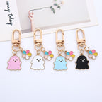 Enamel Pastel Ghost Halloween Keychain with Flower Charm Zinc Alloy 2