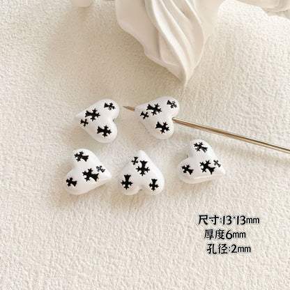 Baking Painted Black and White Metal Beads Quirky Shapes 10pcs 24