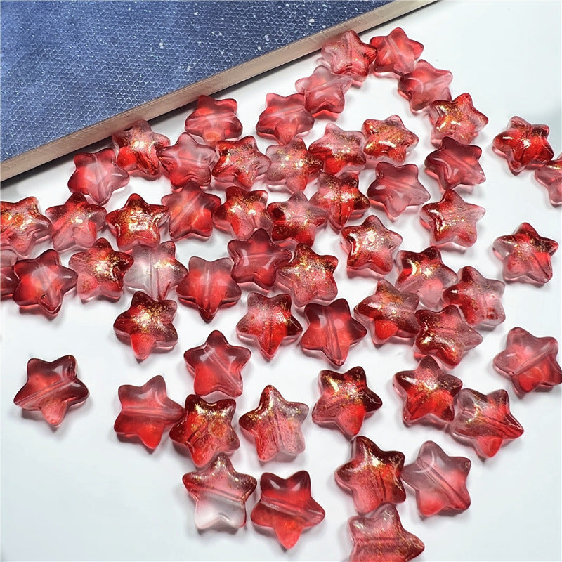 Small Star Czech Glass Beads 8mm Translucent Gold Flecked 50pcs 14