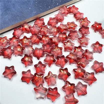 Small Star Czech Glass Beads 8mm Translucent Gold Flecked 50pcs 14