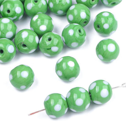 Painted Dots Glass Beads 12mm Colorful Glossy 2pcs 11