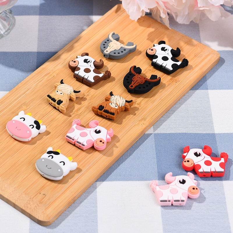 Silicone Focal Beads Highland Cow Colorful Cartoon Heads 20pcs 2