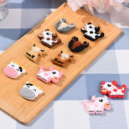Silicone Focal Beads Highland Cow Colorful Cartoon Heads 20pcs 2