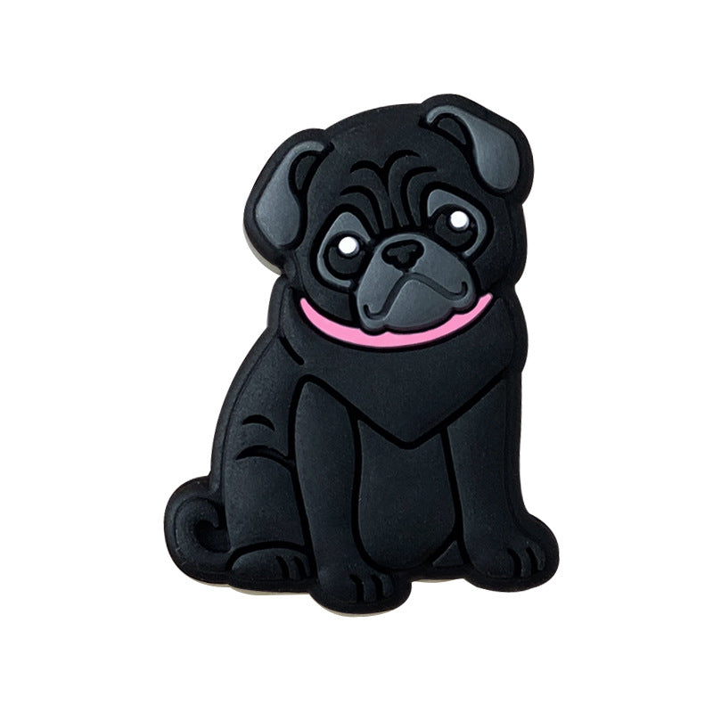 Silicone Focal Beads Pug Dog Sitting Pose with Pink Collar 20pcs 3