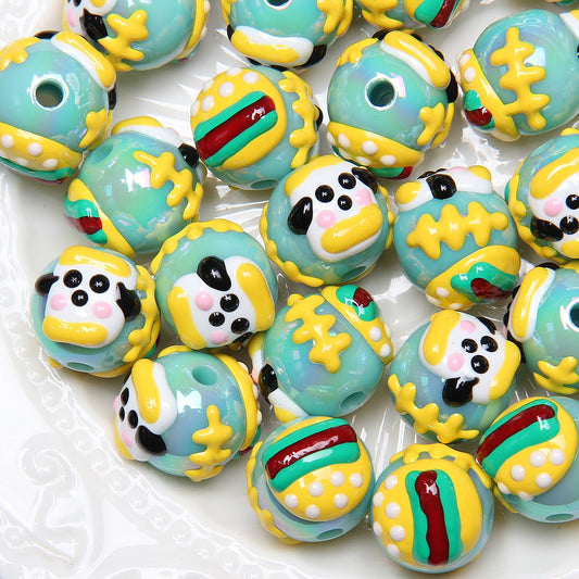 Hand Painted Acrylic Beads 16mm New Year Dog Faces 10pcs