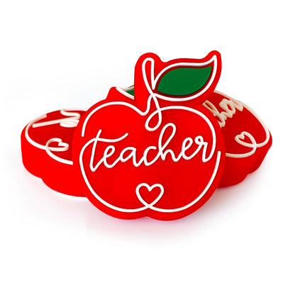 Silicone Focal Beads Teacher Red Apple Script Heart 20pcs