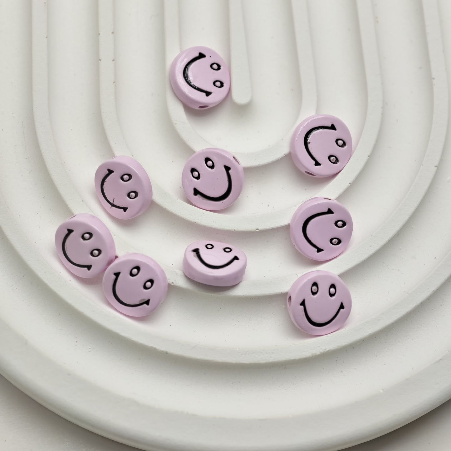 Smiling Face Metal Beads 10mm Baking Painted Zinc Alloy 50pcs 10