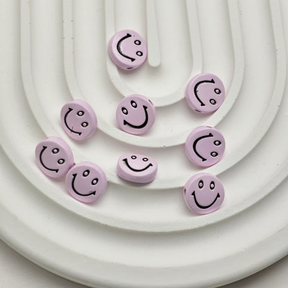 Smiling Face Metal Beads 10mm Baking Painted Zinc Alloy 50pcs 10