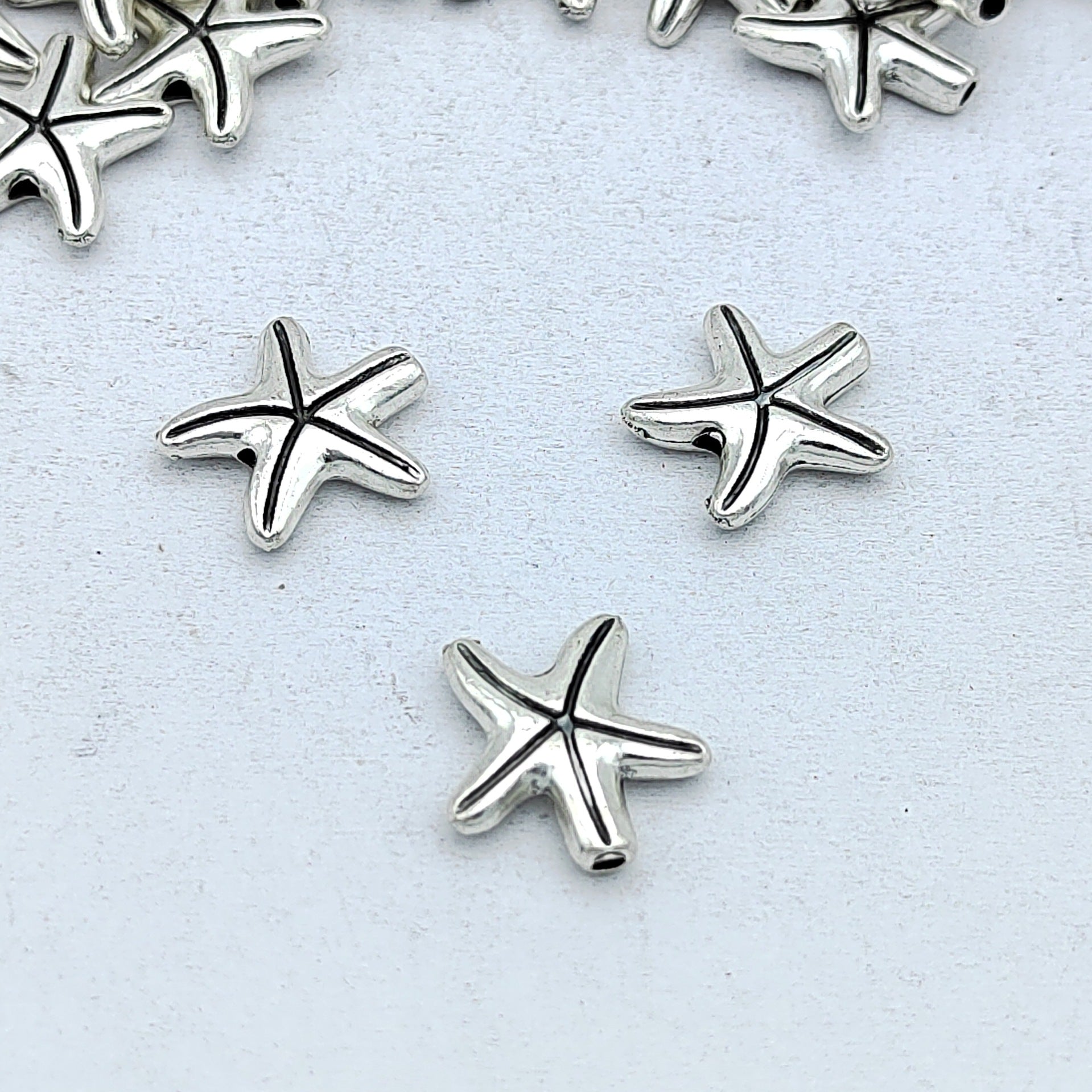 Starfish Metal Beads 15mm Antique Silver Tone 100pcs