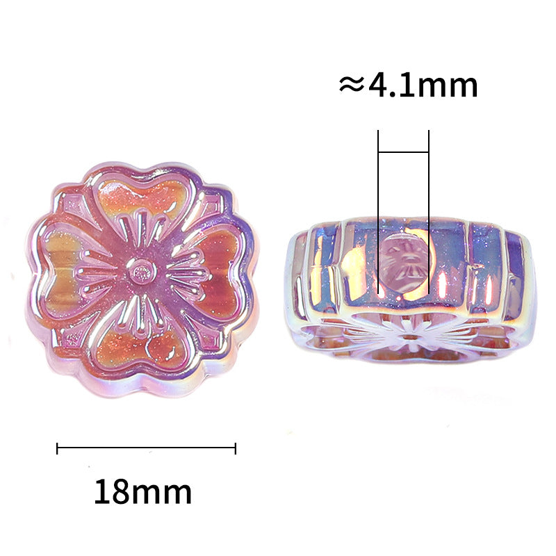 Plating Glitter Powder Cherry Blossom Acrylic Beads 18mm Pastel Mixed 50pcs 3