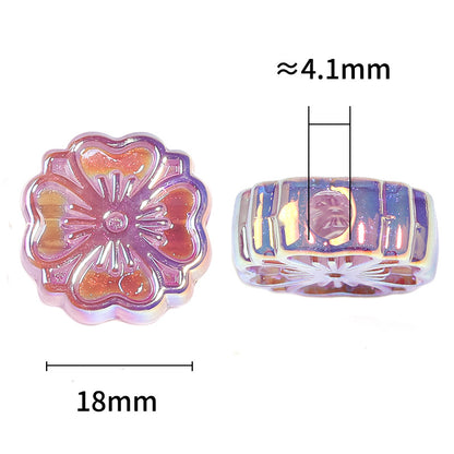 Plating Glitter Powder Cherry Blossom Acrylic Beads 18mm Pastel Mixed 50pcs 3
