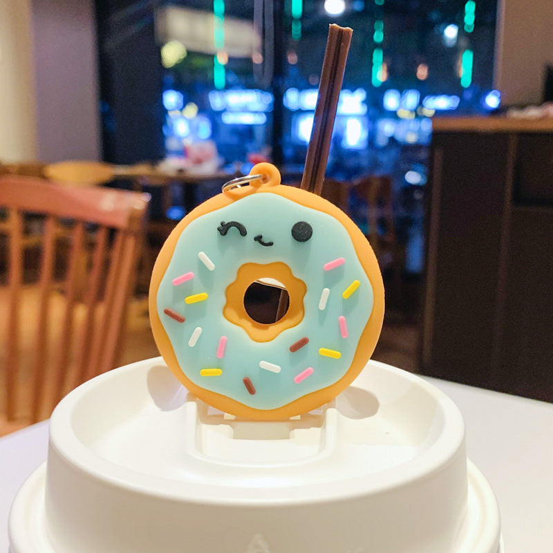 Silicone Donut Keychain Cartoon Food Pastel Sprinkles Winking Face