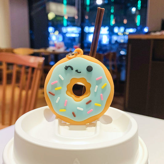 Silicone Donut Keychain Cartoon Food Pastel Sprinkles Winking Face