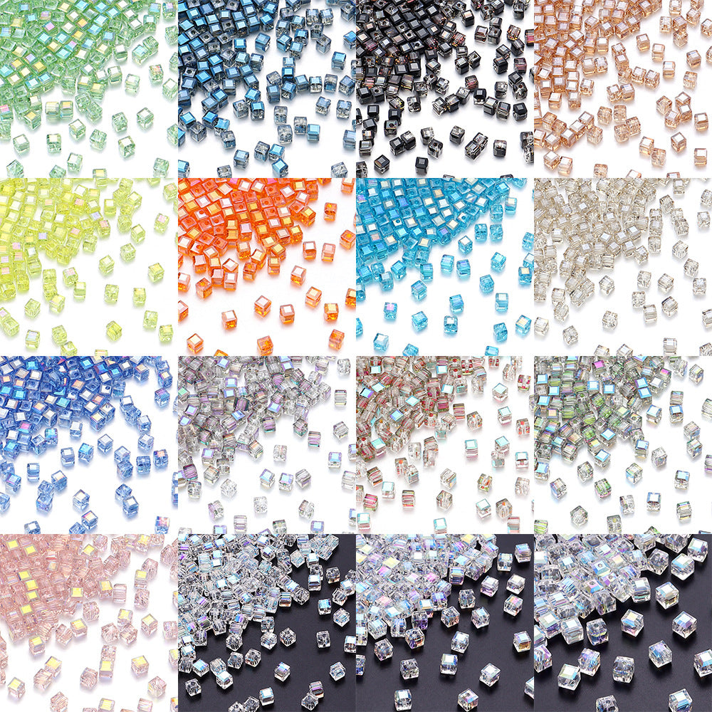 Transparent Square Glass Beads 8mm Iridescent Colors 50pcs 5