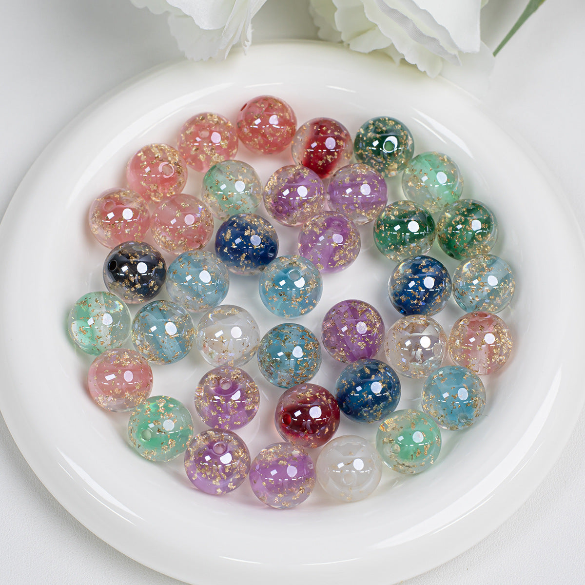 Clear Round Acrylic Beads 12mm 16mm Gold Foil Filled 40pcs
