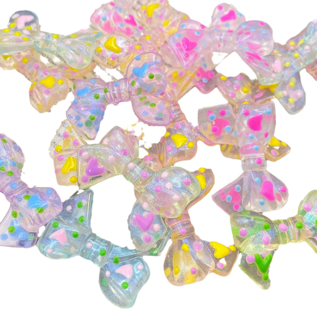Hand Painted Bow Acrylic Beads 25-33mm Colorful Polka Dot 10pcs 4