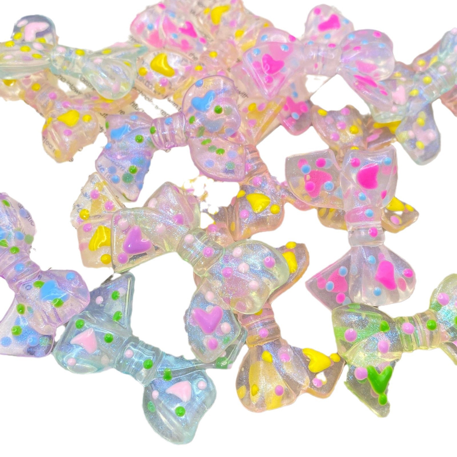Hand Painted Bow Acrylic Beads 25-33mm Colorful Polka Dot 10pcs 4
