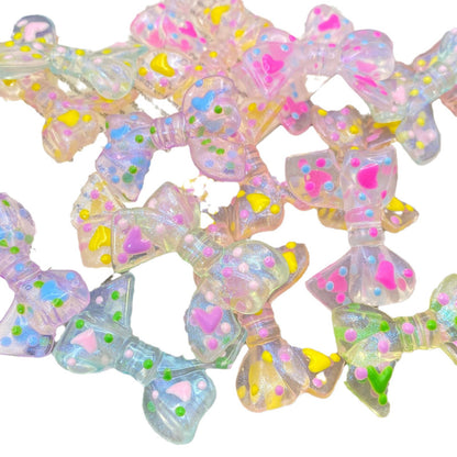 Hand Painted Bow Acrylic Beads 25-33mm Colorful Polka Dot 10pcs 4