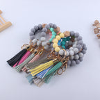 Leopard Print Silicone Bead Tassel Wristlet Keychain 4