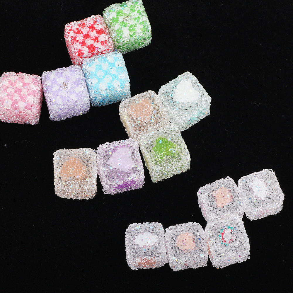 Crystallized Sugar Texture Heart Acrylic Beads 16mm Colorful 10pcs 2