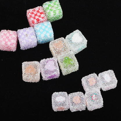Crystallized Sugar Texture Heart Acrylic Beads 16mm Colorful 10pcs 2