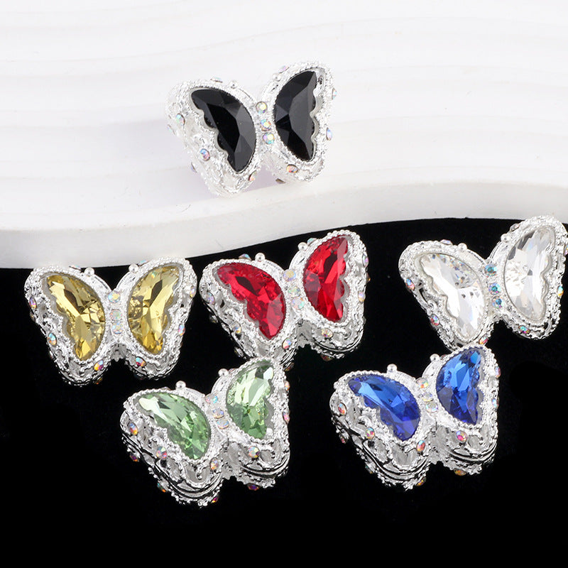 Butterfly Rhinestone Beads 28mm Colorful Silver Alloy 10pcs 2