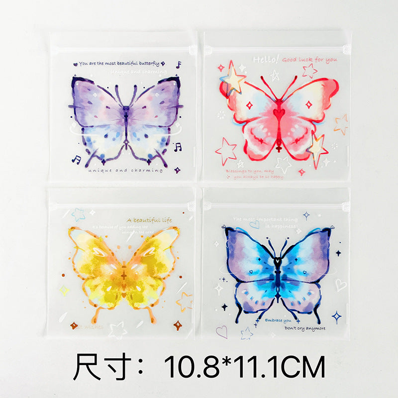 Butterfly Print Zip Lock Bags PE Plastic Top Seal 10.8x11.1cm 10pcs 3
