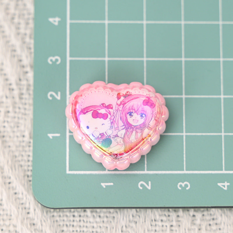 Plating Lace Heart Acrylic Beads 26mm Anime Character Double-Sided Printed 10pcs 3