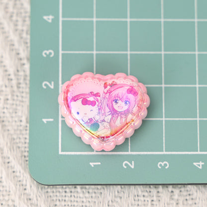 Plating Lace Heart Acrylic Beads 26mm Anime Character Double-Sided Printed 10pcs 3