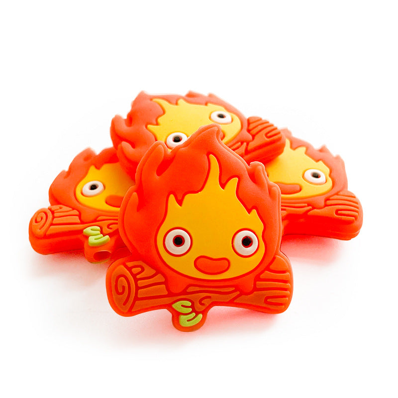 Silicone Focal Beads Small Fire Flame Character on Logs 20Pcs