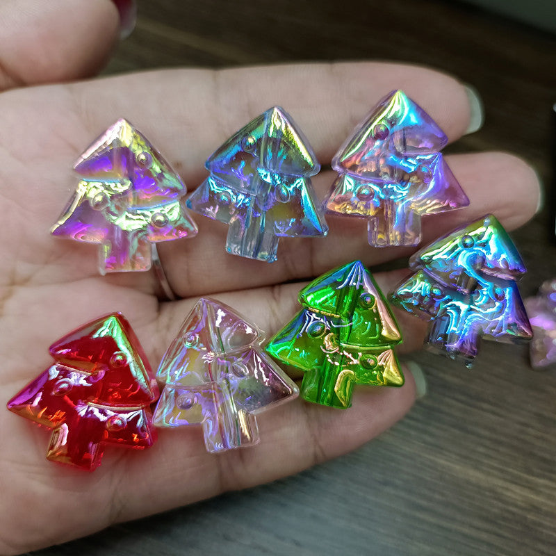 Transparent Christmas Tree Acrylic Beads 25mm UV Plating 100pcs