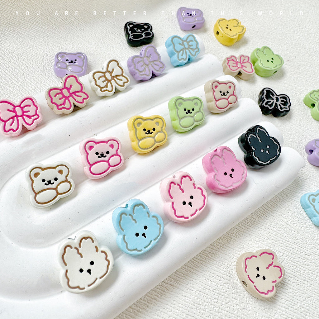Rabbit and Bear Painted Metal Beads Glossy Finish Bulk 10pcs 2