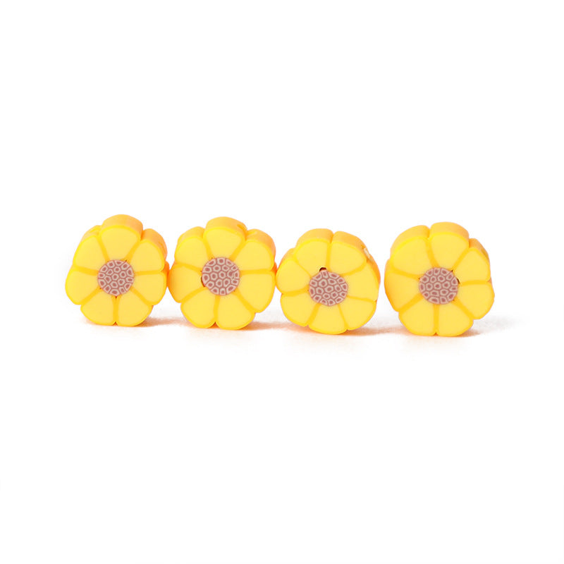 Tiny Daisy Flower Clay Beads 9mm Yellow Polymer 100pcs 5