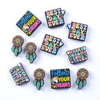 Silicone Focal Beads Dream Catcher Colorful Quotes Navy Background 20pcs 2