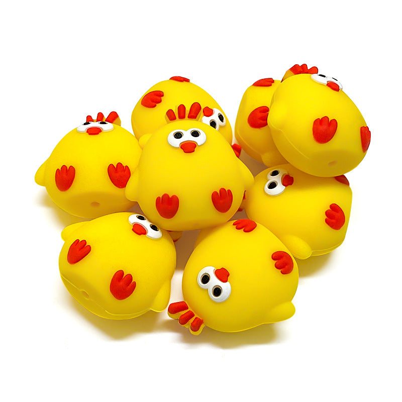 Silicone 3D Focal Beads Chick Rounded Form Red Feet 20pcs 3