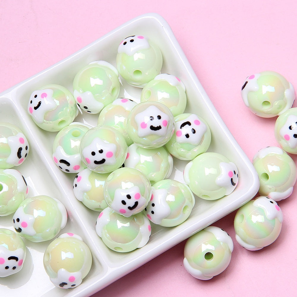 Hand Painted Bear Acrylic Beads 16mm Glossy Single Piece 9