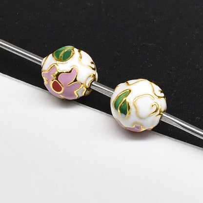 Flower Leaf Pattern Metal Beads 6/8/10mm Colorful Cloisonne Enamel 10pcs 19