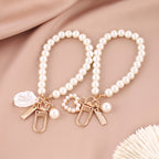 Pearl Beaded Love Bracelet Keychain Metal Gold Tone Elegant