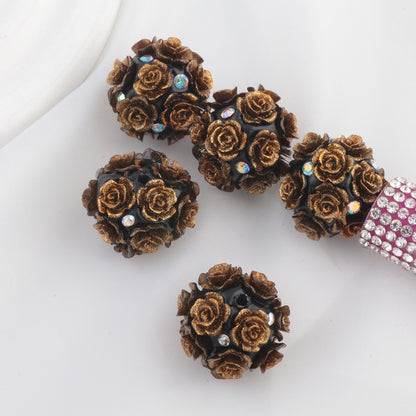 Flower Cluster Clay Beads 20mm Glitter Gothic Rose Bubblegum 10pcs 10