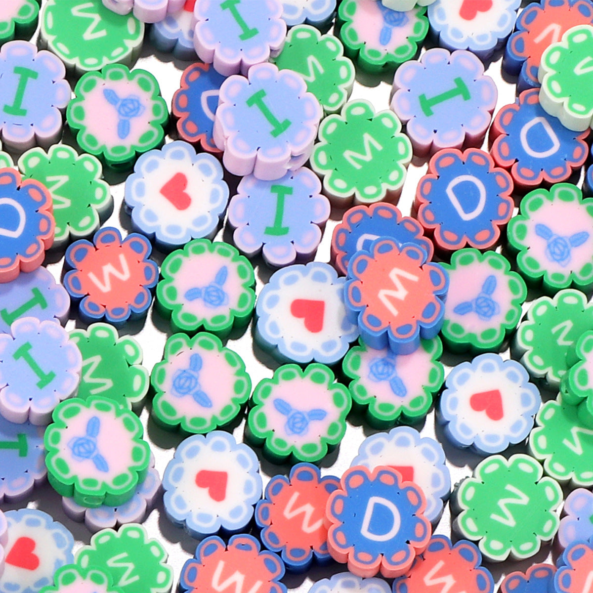 Flat Clay Beads 9mm Mother'S Day Series Pattern Polymer 100pcs 9