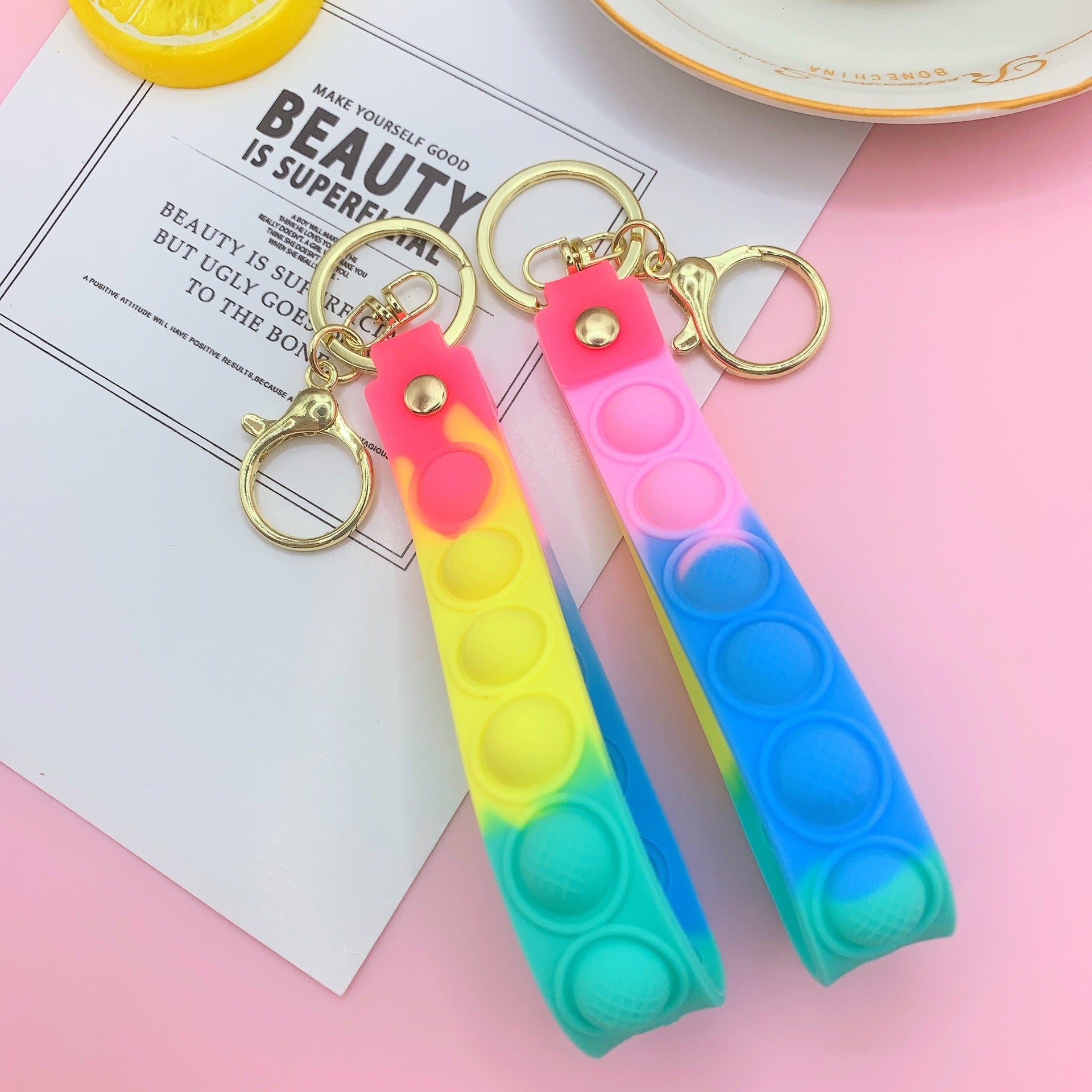 Silicone Bubble Pop Wristlet Keychain Colorful Stress Relief Fit 3