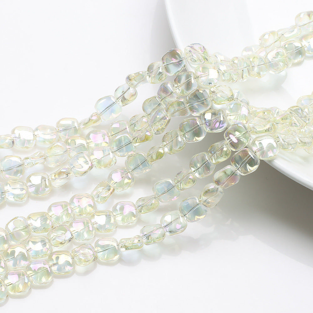 Electroplated Oblique Square Glass Beads 12mm Transparent Iridescent 20pcs 16